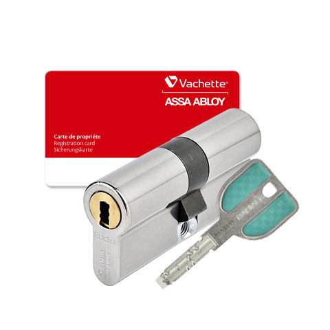 Cylindre européen à double entrée finition nickelé européen Vachette Radial-R 32.5X32.5 65mm