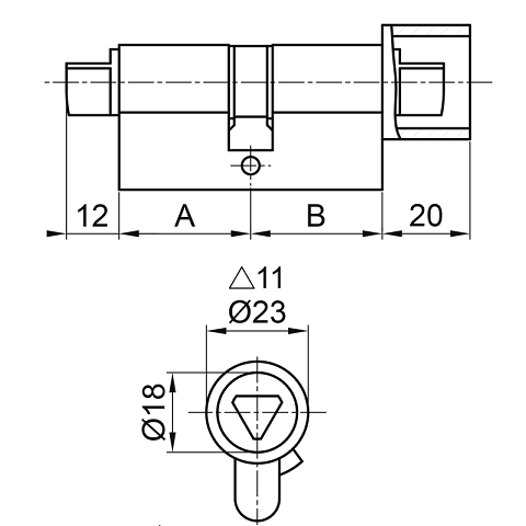 Cylindre double triangle 30 x 28 mm triangle EDF T11 mm