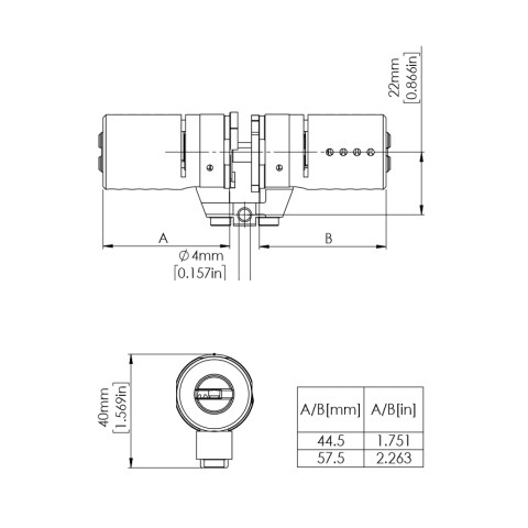 Cylindre monobloc Locxis FORTE 50-50 Serruriers de France® compatible Fichet Forges P101-P132-P102 - 4 clés brevetées