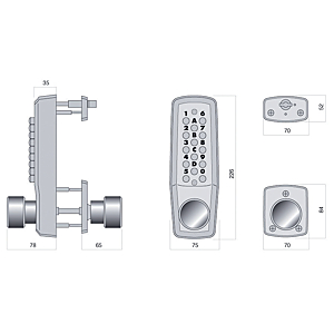 Garniture à code Keylex 2000 et coffre spécial axe à 50 mm