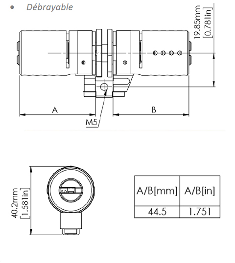 Cylindre monobloc Locxis TRELOD 50-50 Serruriers de France® pour Fichet Modulis - Palieris - Vertissime - 4 clés brevetées