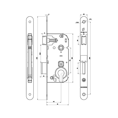 Serrure à encastrer MARC pour cylindre européen